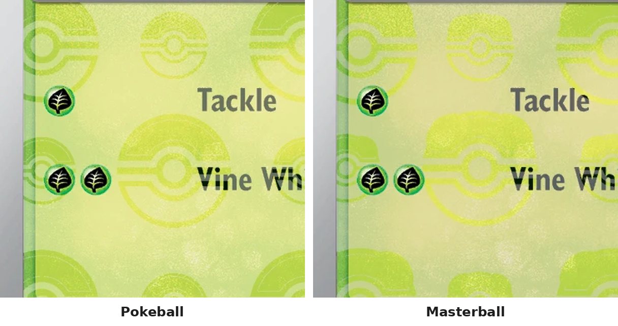 Close-up of the ball pattern on Black Bolt Snivy: plain Poké Balls on the left, Master Balls with two bumps on the right