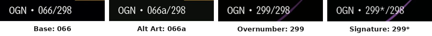 Four collector numbers from Origins: 066, 066a, 299 and 299 with an asterisk