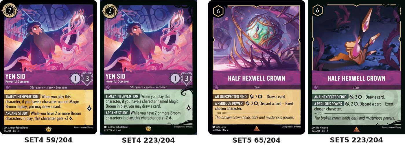 Yen Sid at 59 and at 223 in Ursula's Return, and Half Hexwell Crown at 65 and at 223 in Shimmering Skies