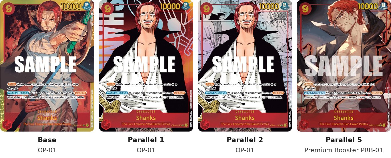 OP01 120 Shanks and three of its parallels